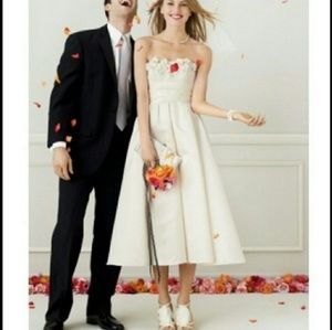 GALINA Strapess Satin Tea Length Wedding Gown